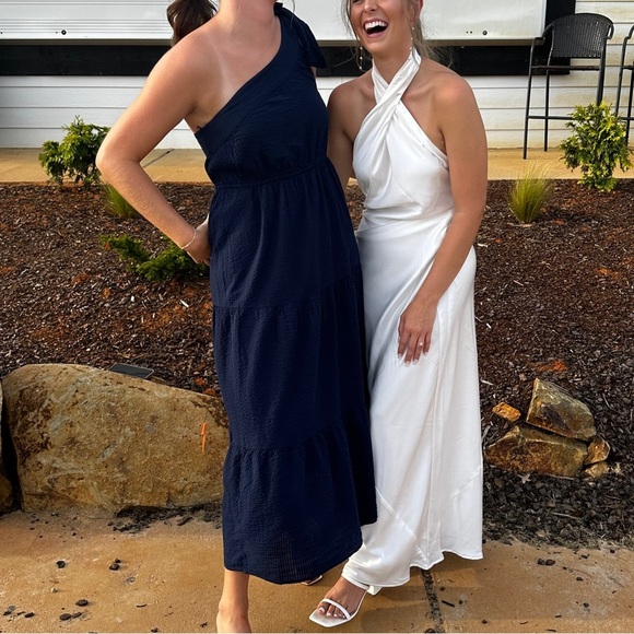 Crown & Ivy One Shoulder MIDI Dress - Navy - Womens Small Preppy Coastal Grandma - Picture 7 of 9